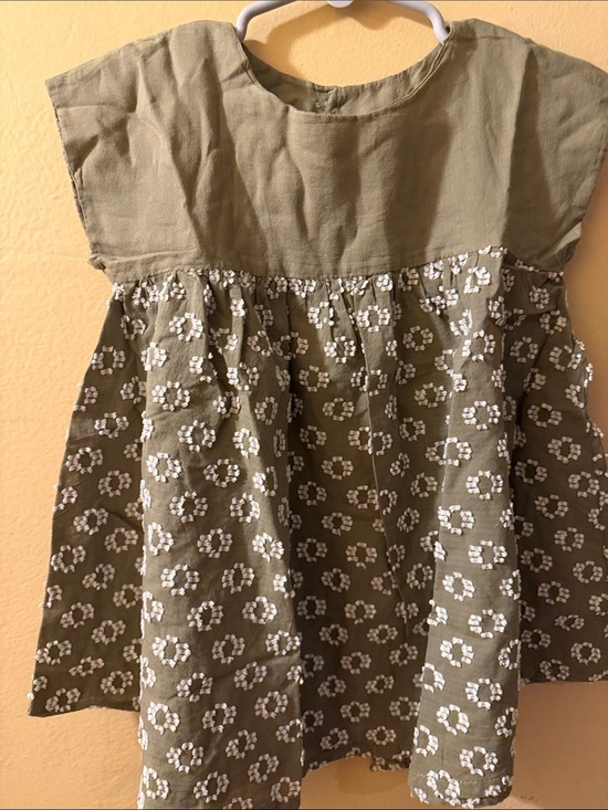 1+ in the family Other - 1+ in the family Olive Green Floral Embroidered Girls' Casual Dress